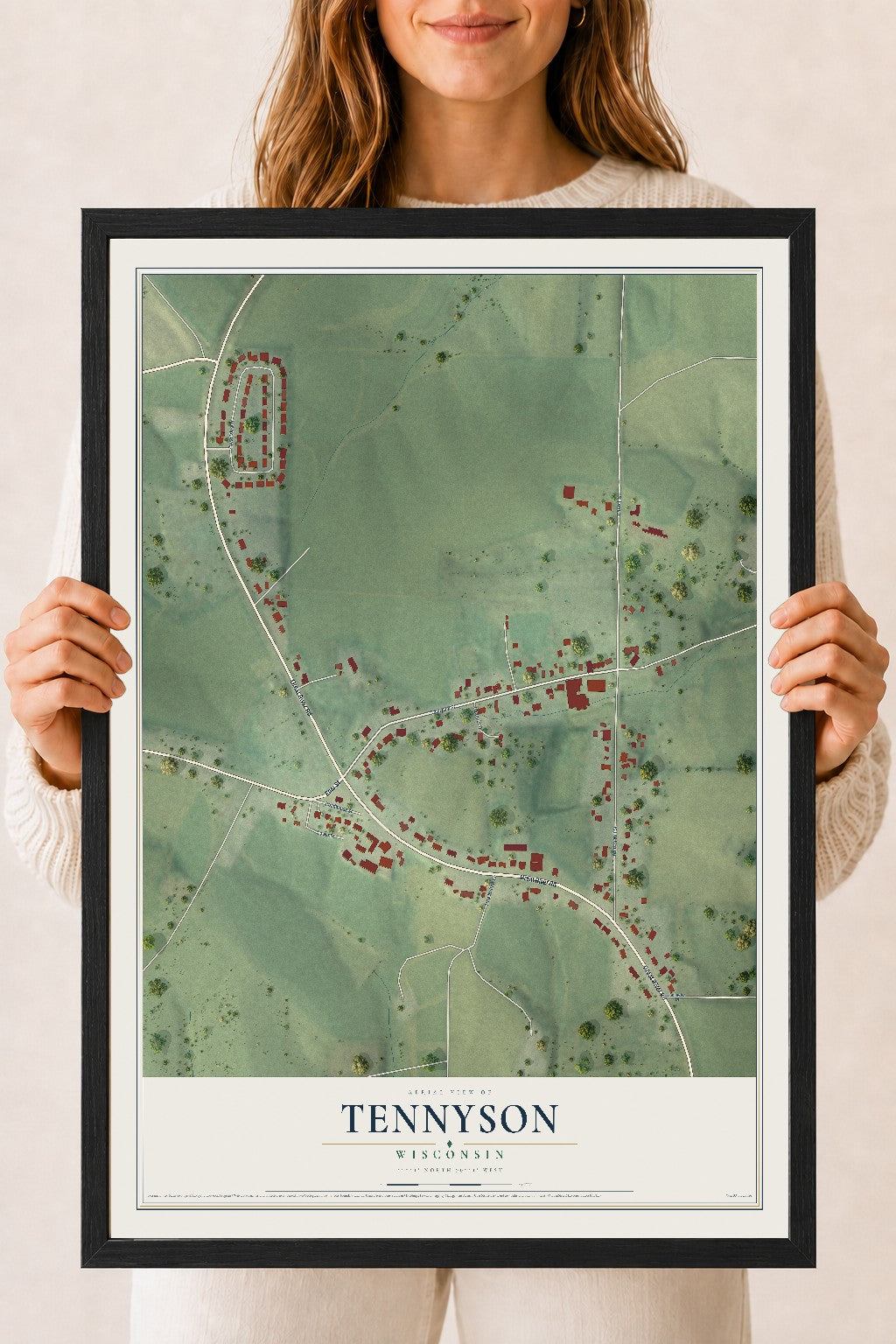 Map of Tennyson, Wisconsin, 18 x 24 inch print in a black wood frame