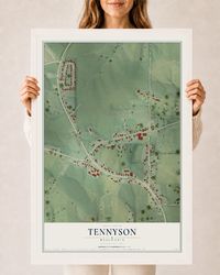 Map of Tennyson, Wisconsin, 24 x 36 inch print in a white wood frame