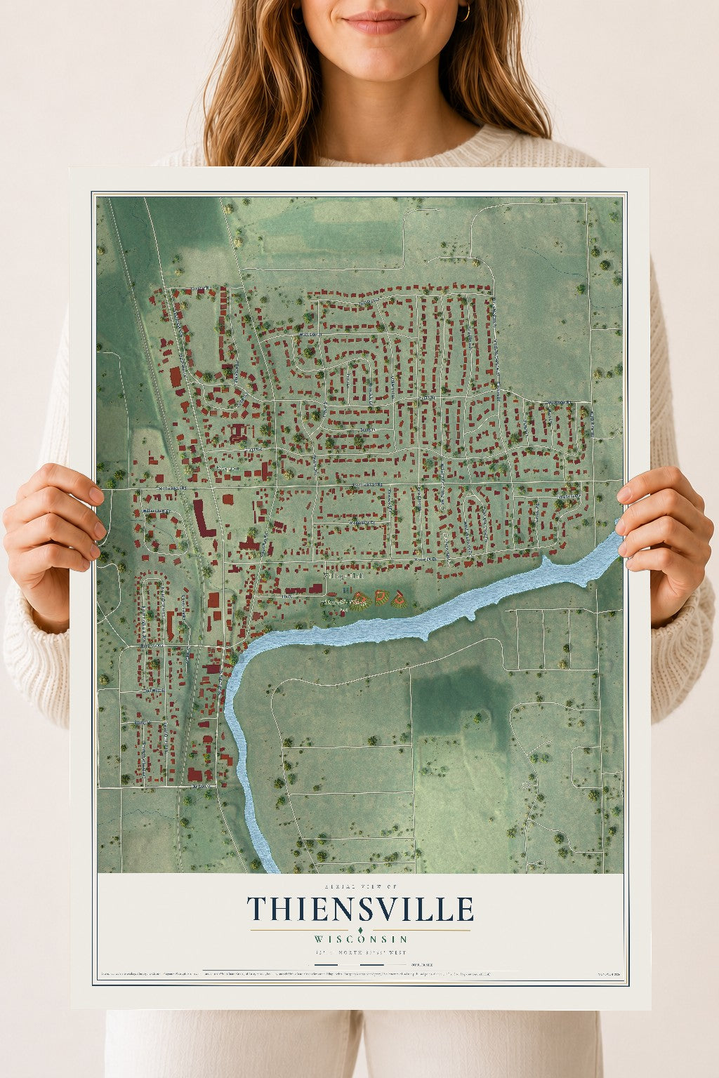 Map of Thiensville, Wisconsin, 18 x 24 inch unframed archival matte print