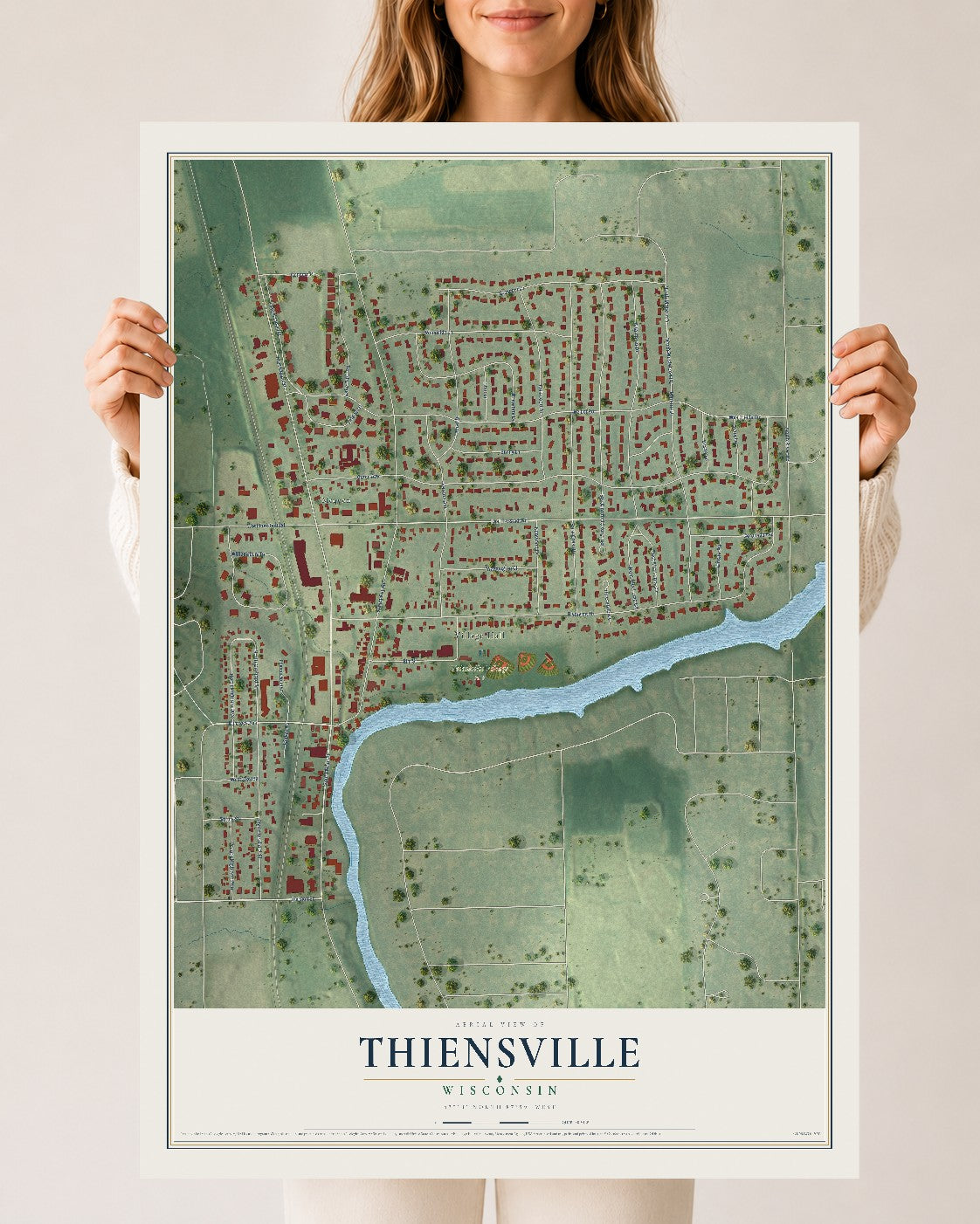 Map of Thiensville, Wisconsin, 24 x 36 inch unframed archival matte print