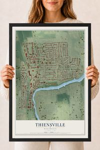 Map of Thiensville, Wisconsin, 18 x 24 inch print in a black wood frame