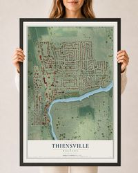 Map of Thiensville, Wisconsin, 24 x 36 inch print in a black wood frame