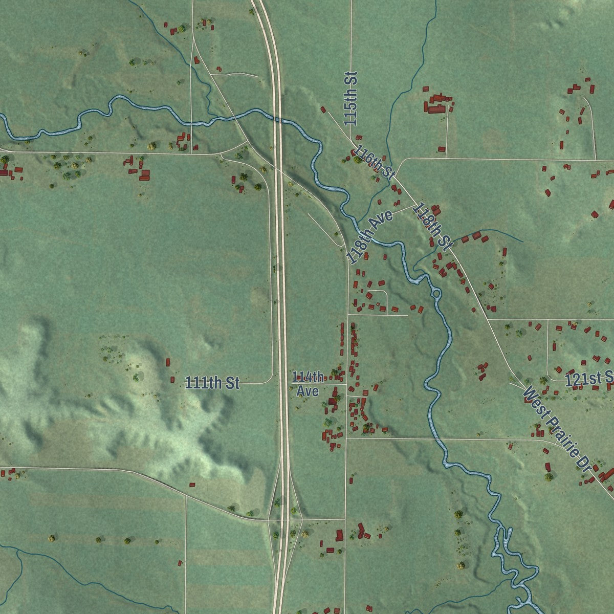 Second close-up of the map of Tilden, Wisconsin print showing more streets and buildings