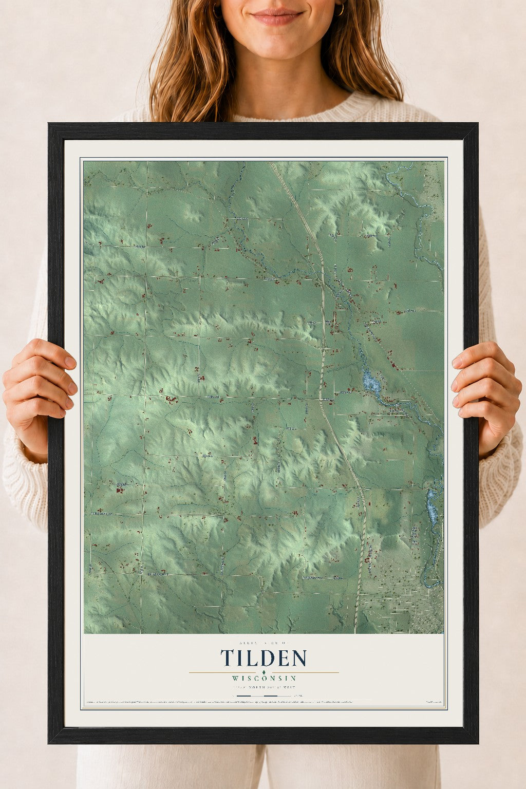 Map of Tilden, Wisconsin, 18 x 24 inch print in a black wood frame