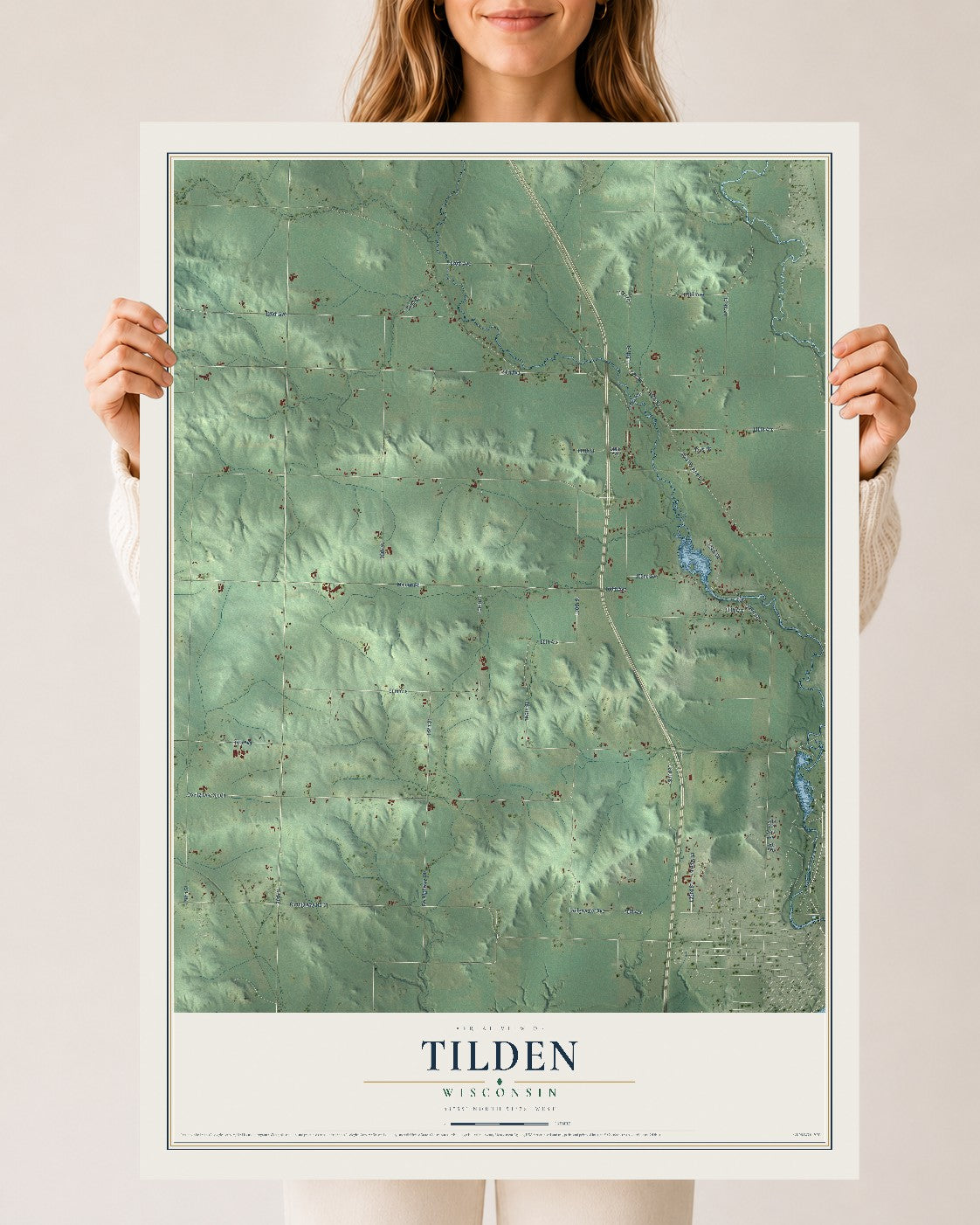 Map of Tilden, Wisconsin, 24 x 36 inch unframed archival matte print