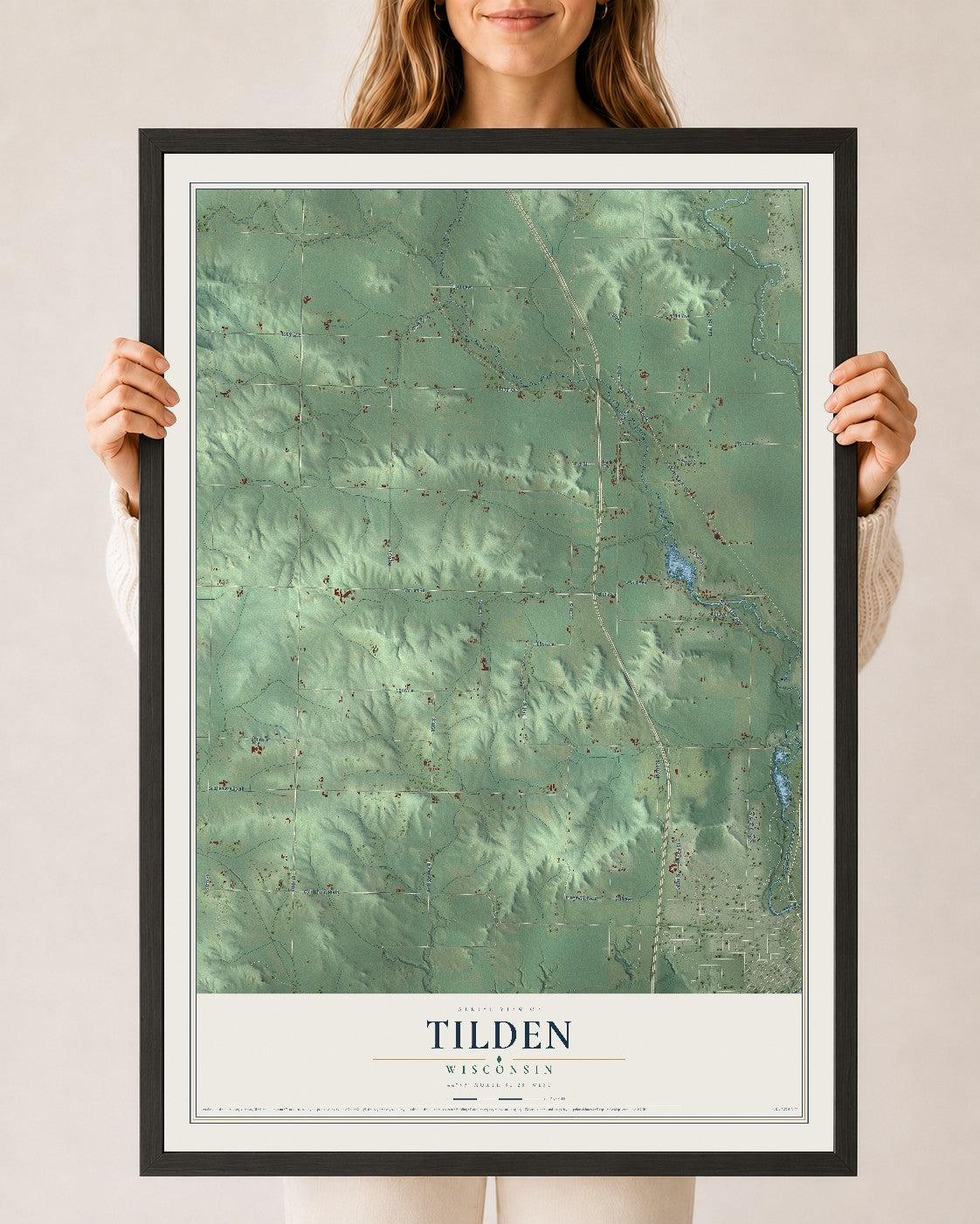 Map of Tilden, Wisconsin, 24 x 36 inch print in a black wood frame