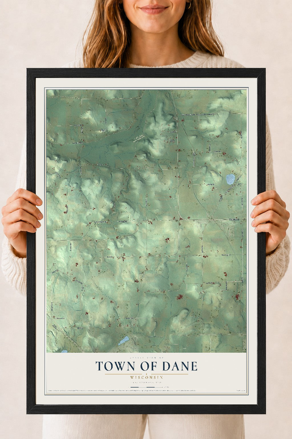 Map of the Town of Dane, Wisconsin, 18 x 24 inch print in a black wood frame