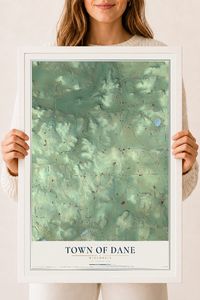 Map of the Town of Dane, Wisconsin, 18 x 24 inch print in a white wood frame