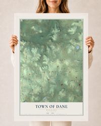 Map of the Town of Dane, Wisconsin, 24 x 36 inch print in a white wood frame