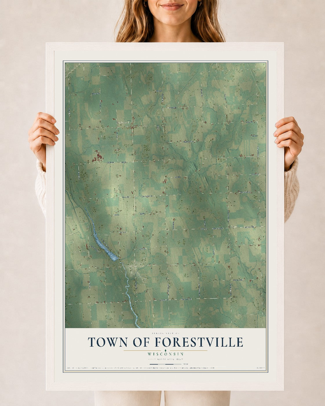 Map of the Town of Forestville, Wisconsin, 24 x 36 inch print in a white wood frame