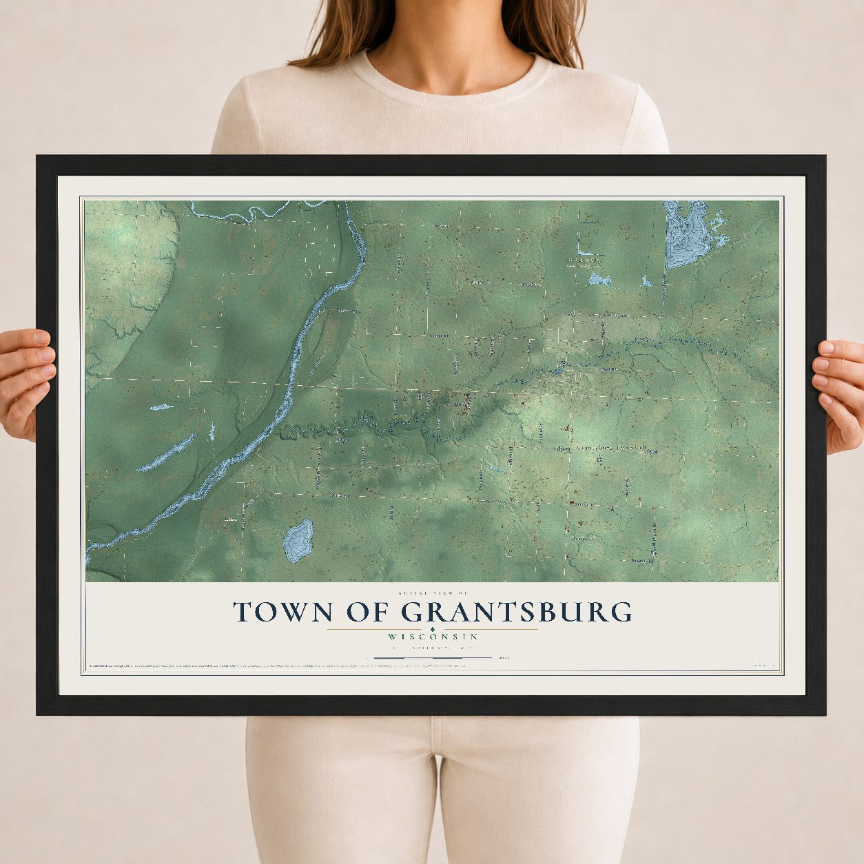Map of the Town of Grantsburg, Wisconsin, 18 x 24 inch print in a black wood frame