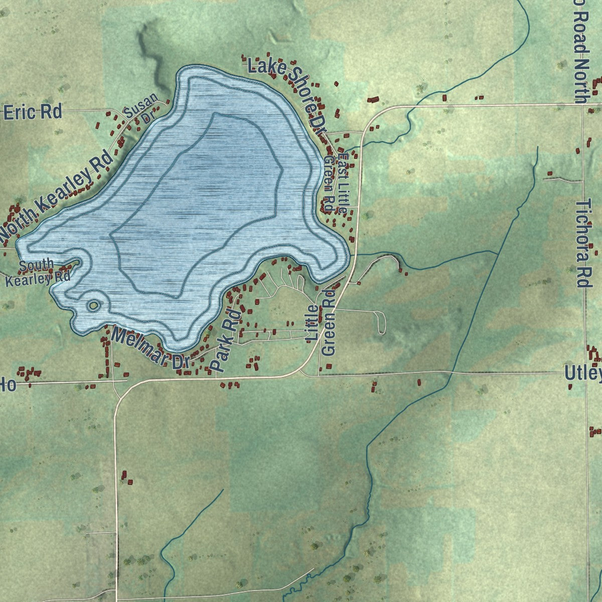 Second close-up of the map of the Town of Green Lake, Wisconsin print showing more streets and buildings