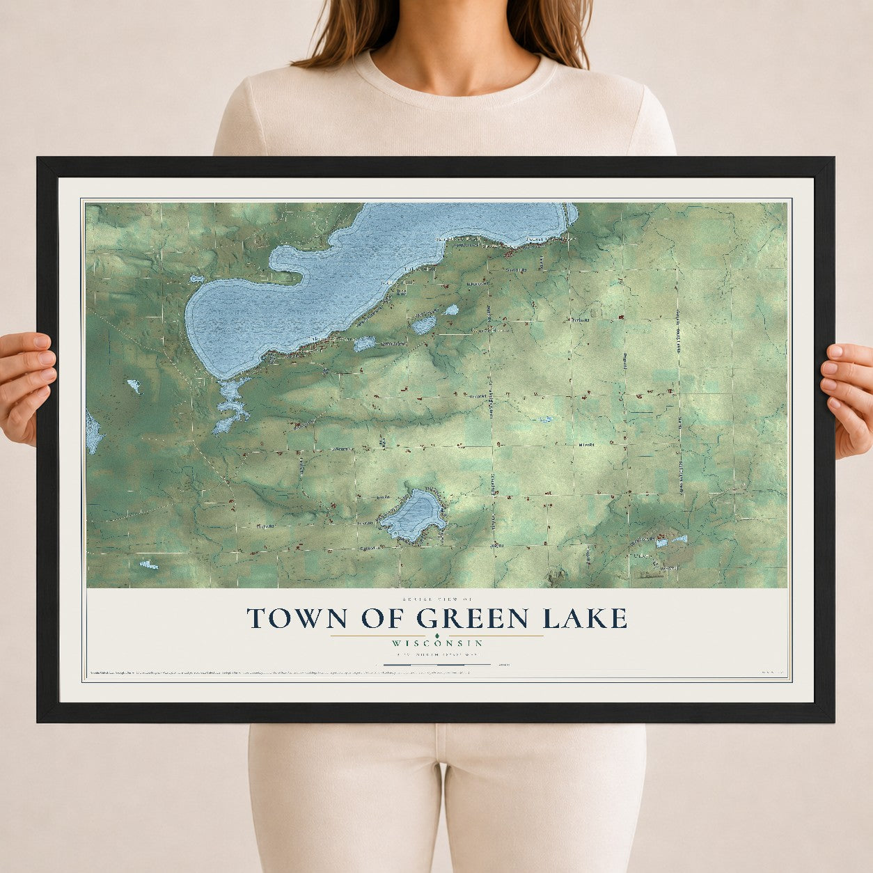 Map of the Town of Green Lake, Wisconsin, 18 x 24 inch print in a black wood frame