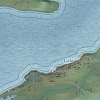 Close-up of the map of the Town of Green Lake, Wisconsin print showing street and building detail