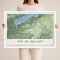 Map of the Town of Green Lake, Wisconsin, 24 x 36 inch print in a white wood frame