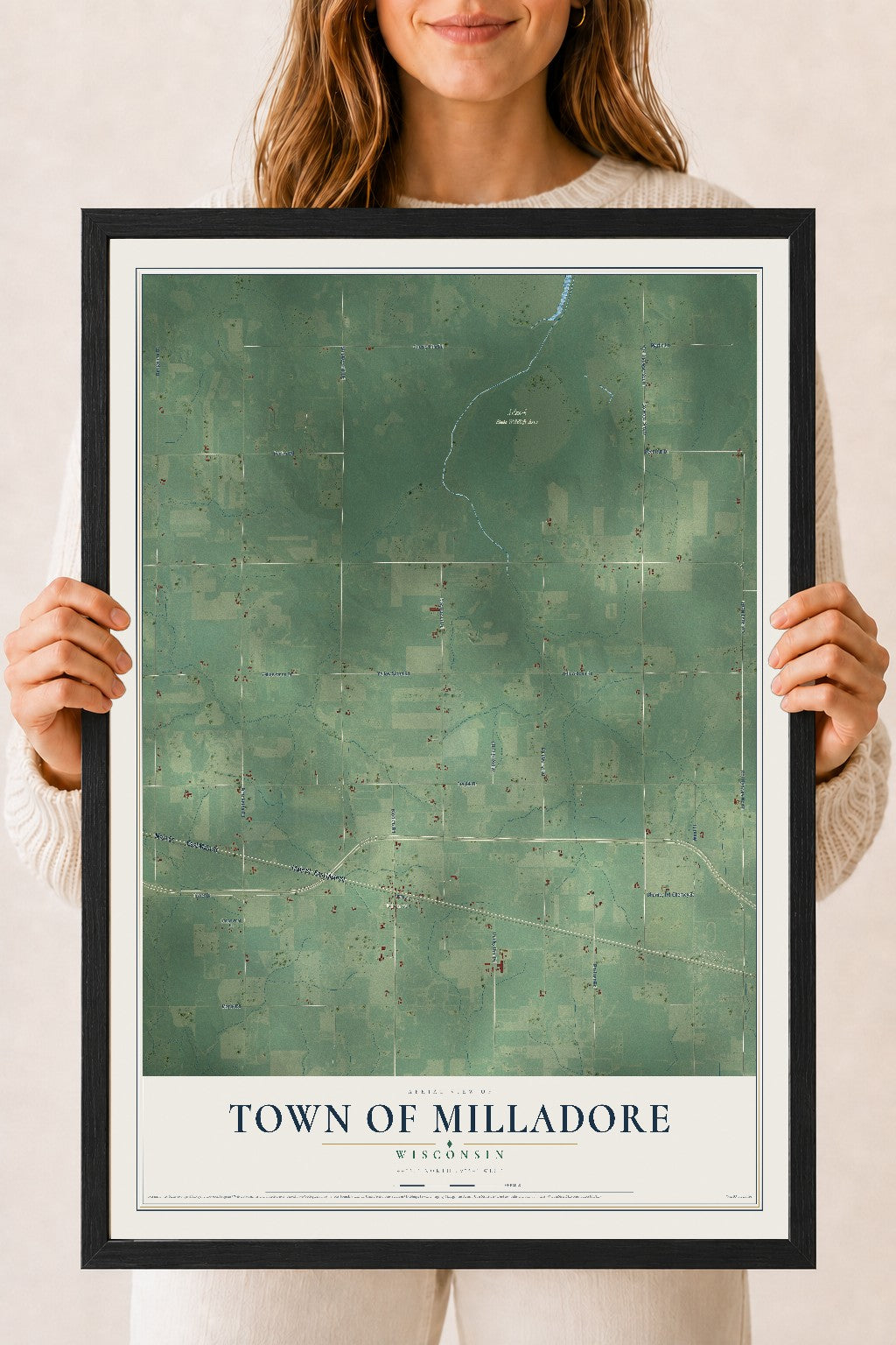 Map of the Town of Milladore, Wisconsin, 18 x 24 inch print in a black wood frame
