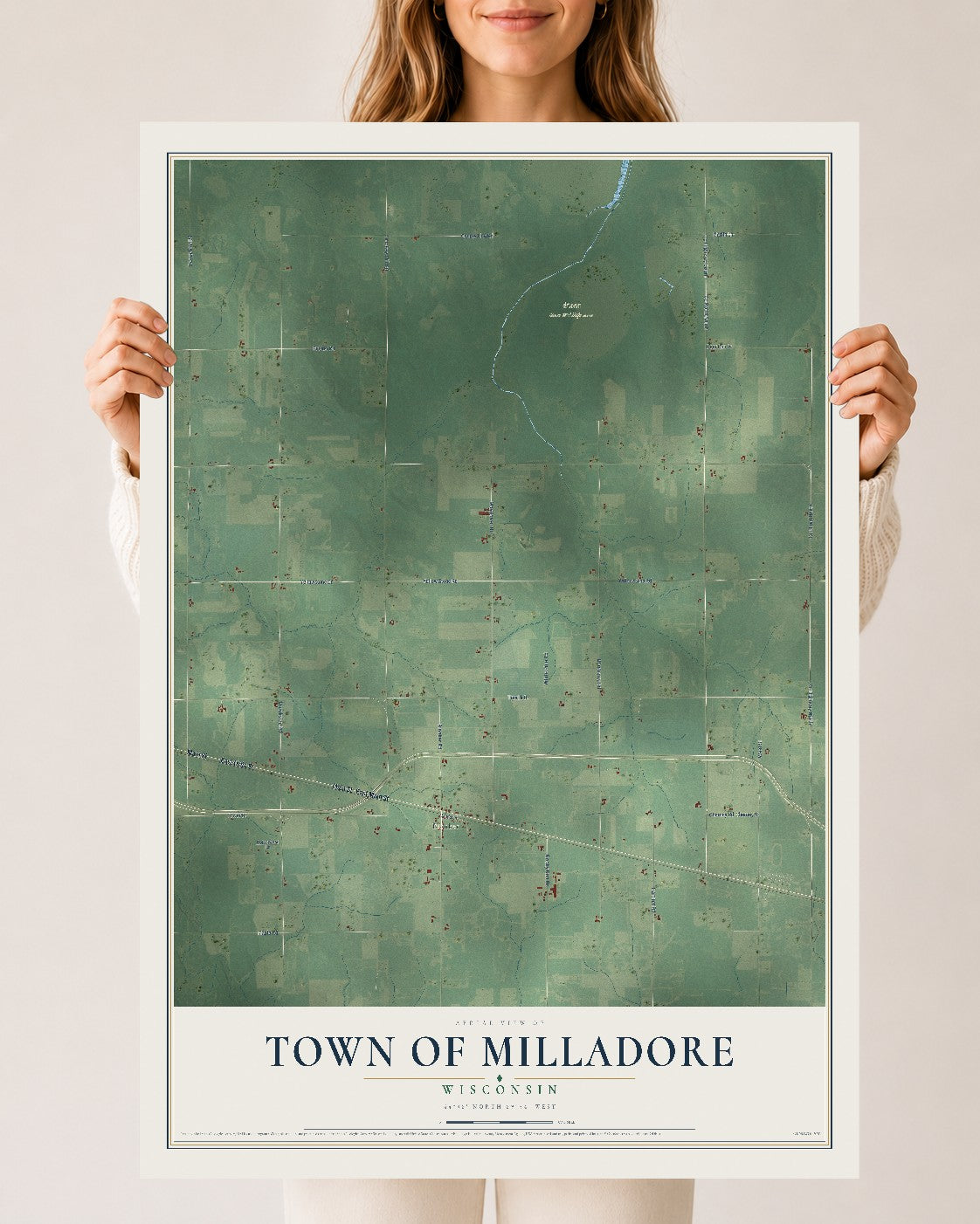Map of the Town of Milladore, Wisconsin, 24 x 36 inch unframed archival matte print