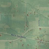 Close-up of the map of the Town of Milladore, Wisconsin print showing street and building detail