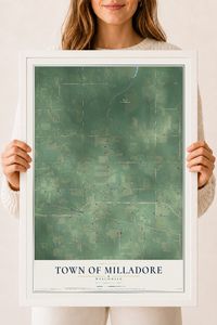 Map of the Town of Milladore, Wisconsin, 18 x 24 inch print in a white wood frame