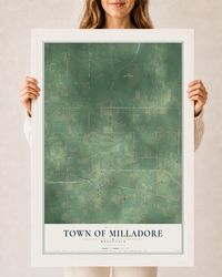 Map of the Town of Milladore, Wisconsin, 24 x 36 inch print in a white wood frame