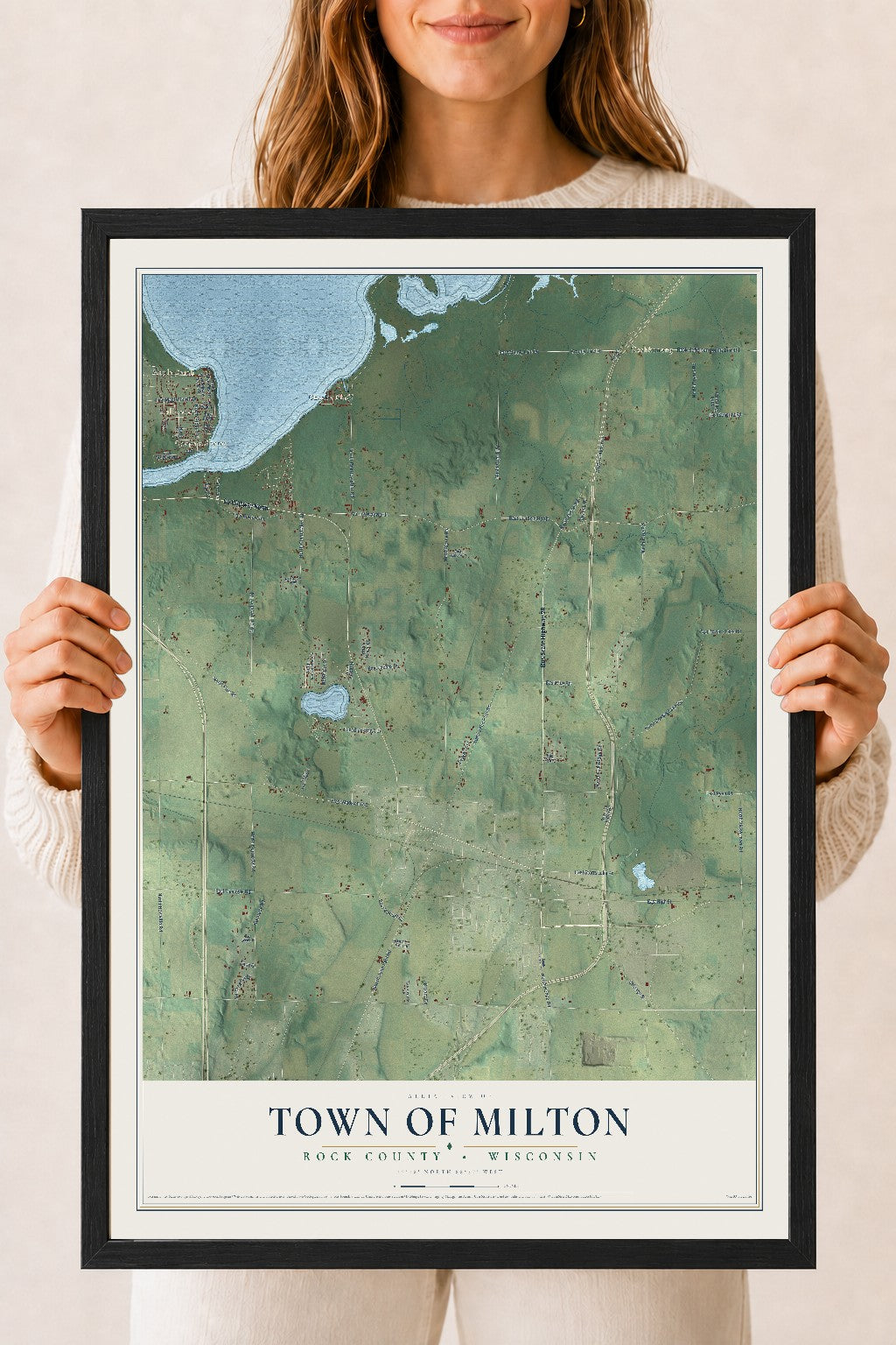 Map of the Town of Milton, Rock County, Wisconsin, 18 x 24 inch print in a black wood frame