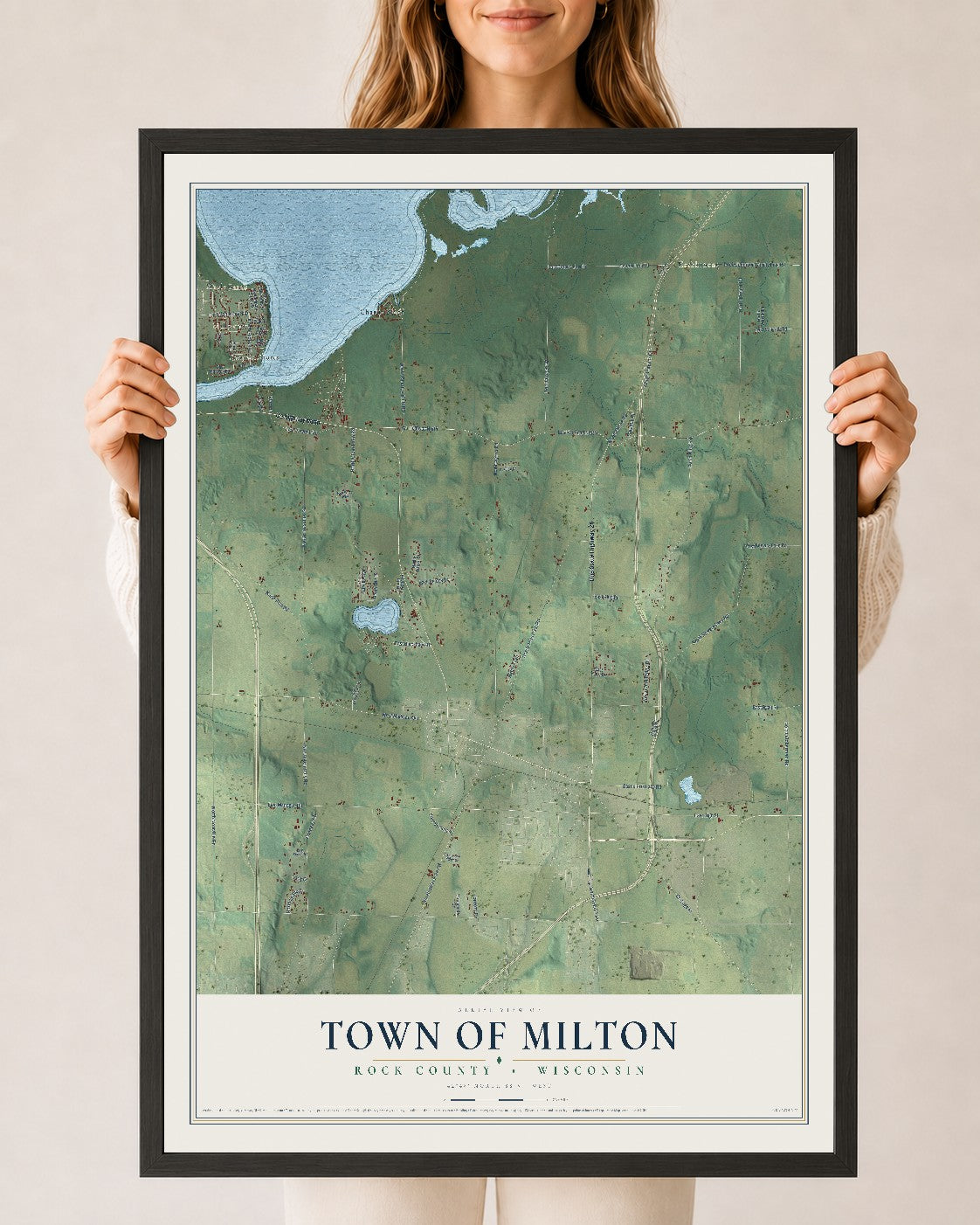 Map of the Town of Milton, Rock County, Wisconsin, 24 x 36 inch print in a black wood frame