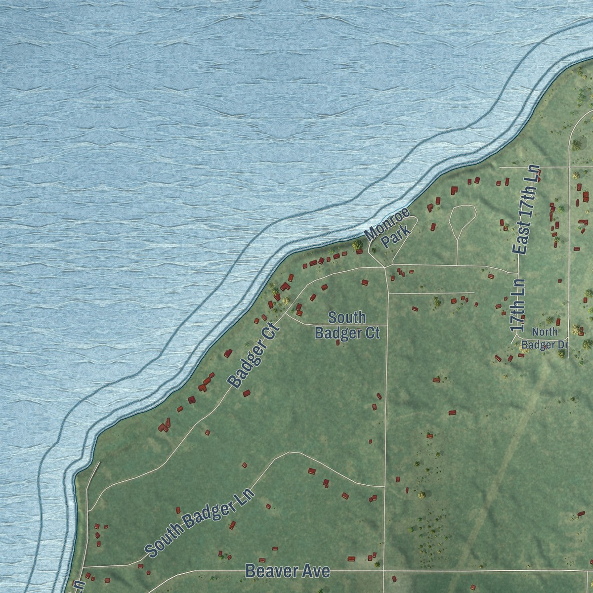 Second close-up of the map of the Town of Monroe, Adams County, Wisconsin print showing more streets and buildings