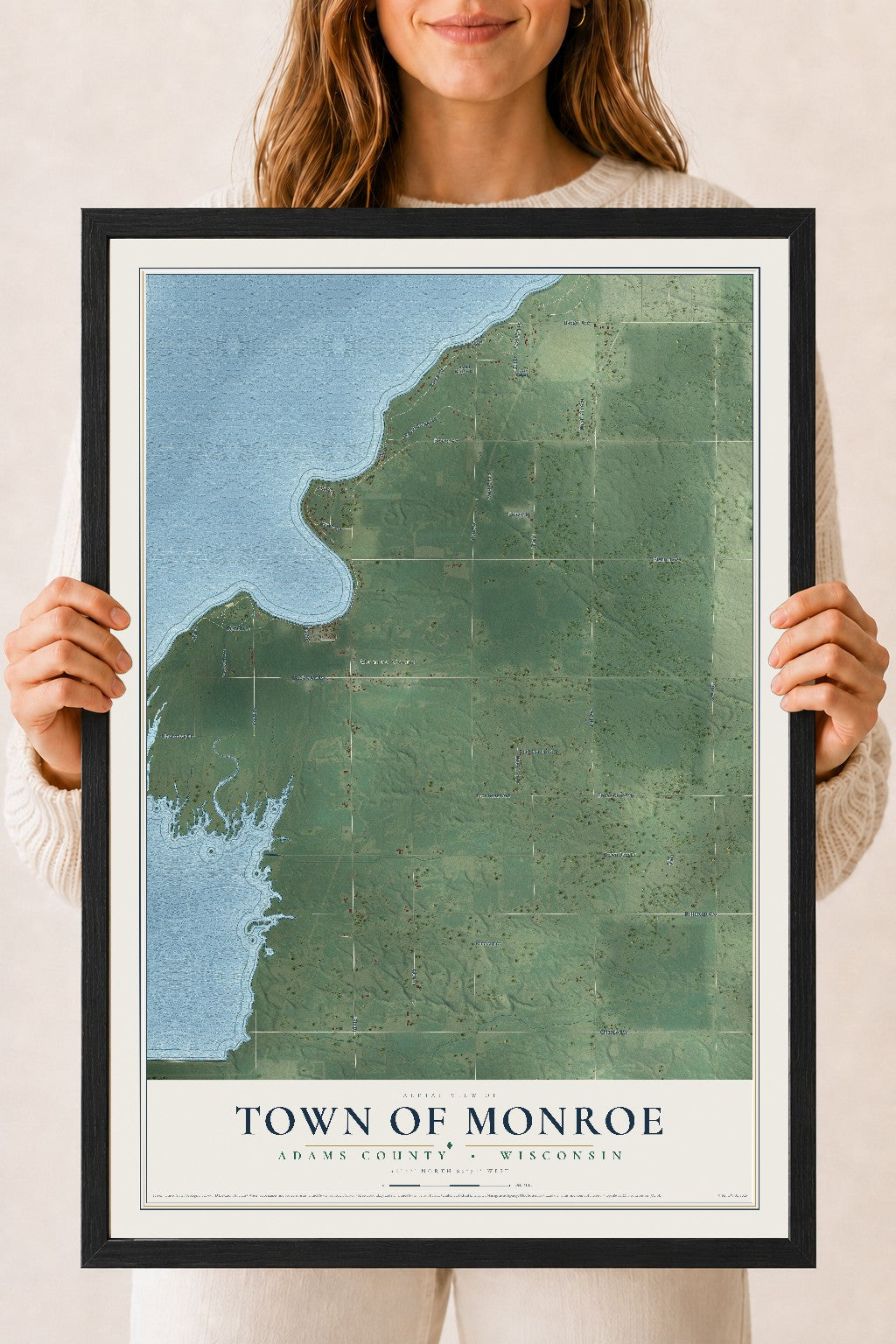 Map of the Town of Monroe, Adams County, Wisconsin, 18 x 24 inch print in a black wood frame