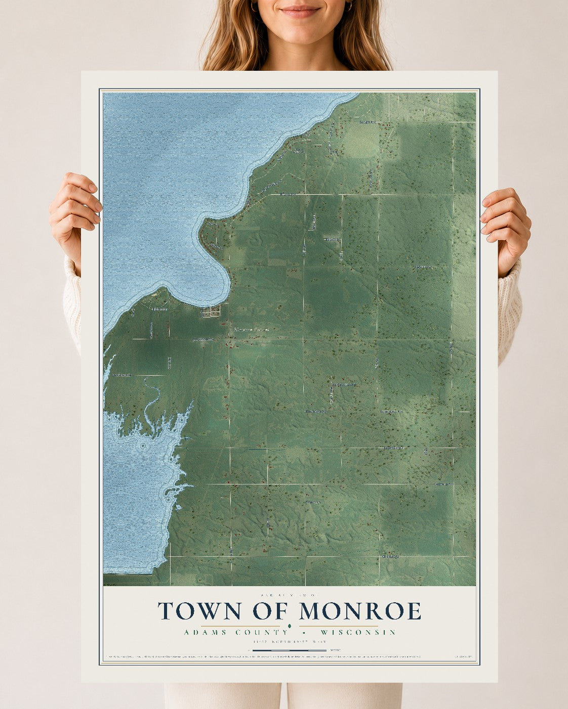 Map of the Town of Monroe, Adams County, Wisconsin, 24 x 36 inch unframed archival matte print