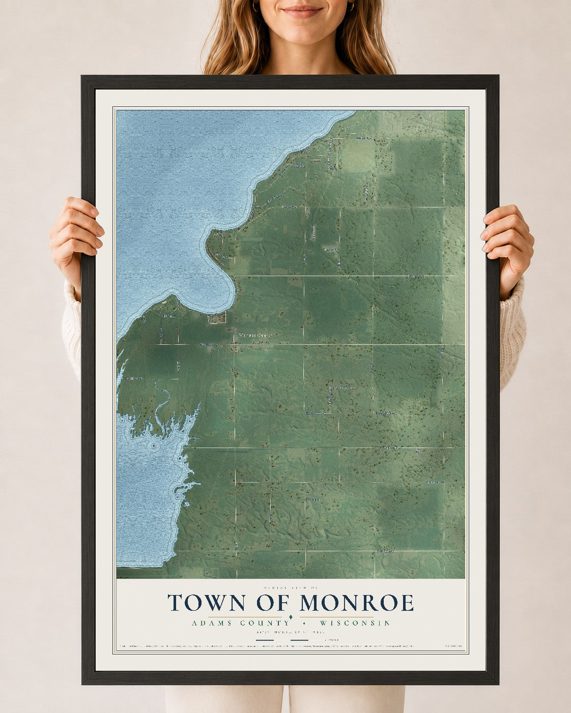 Map of the Town of Monroe, Adams County, Wisconsin, 24 x 36 inch print in a black wood frame