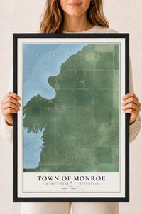 Map of the Town of Monroe, Adams County, Wisconsin, 18 x 24 inch print in a black wood frame