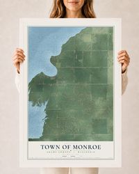 Map of the Town of Monroe, Adams County, Wisconsin, 24 x 36 inch print in a white wood frame