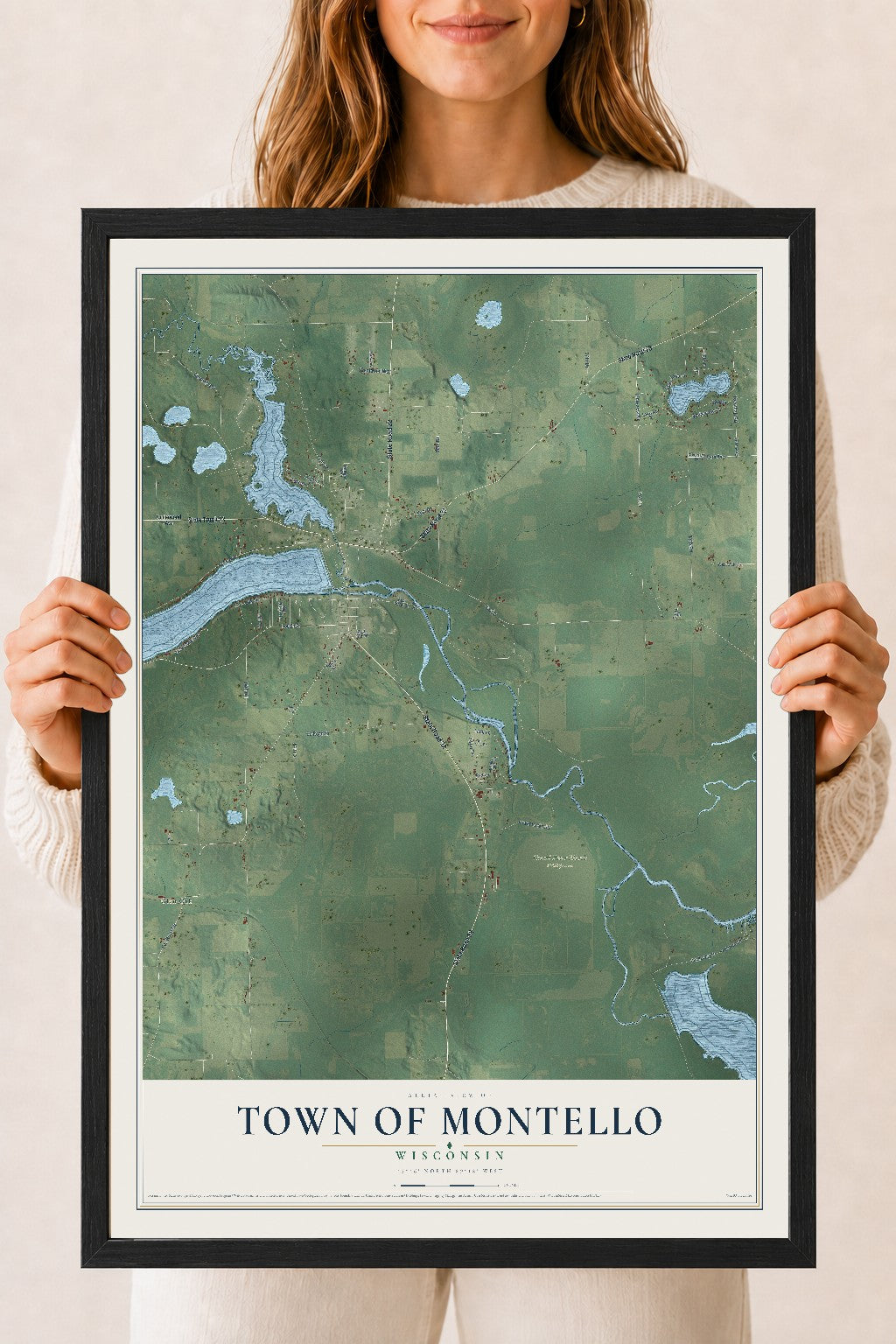 Map of the Town of Montello, Wisconsin, 18 x 24 inch print in a black wood frame