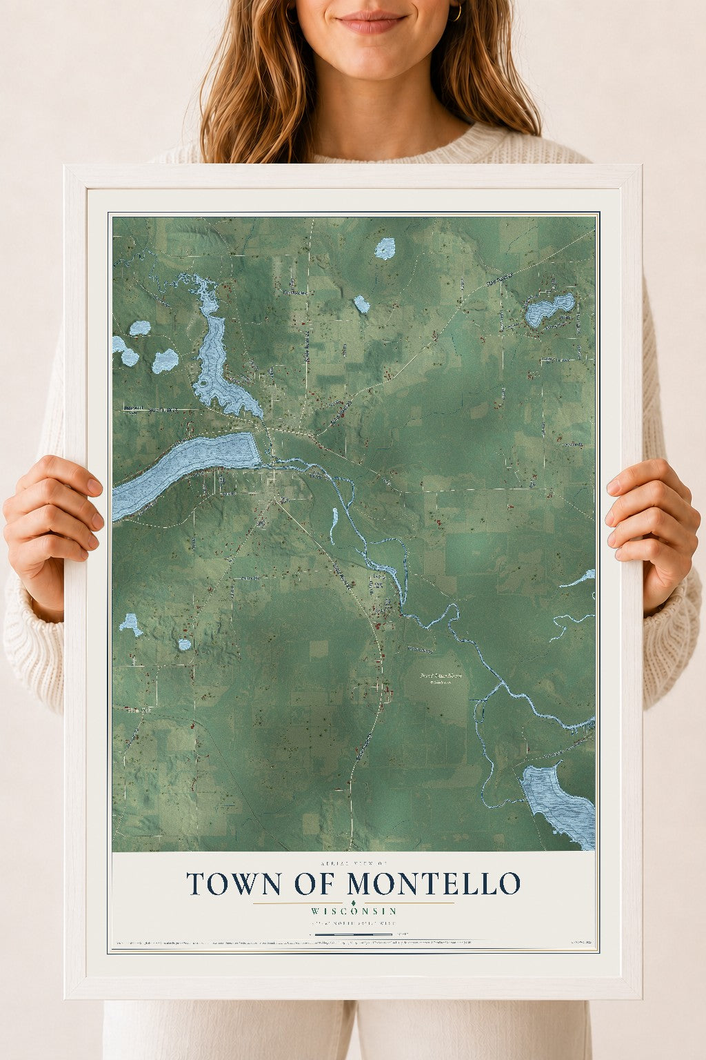 Map of the Town of Montello, Wisconsin, 18 x 24 inch print in a white wood frame