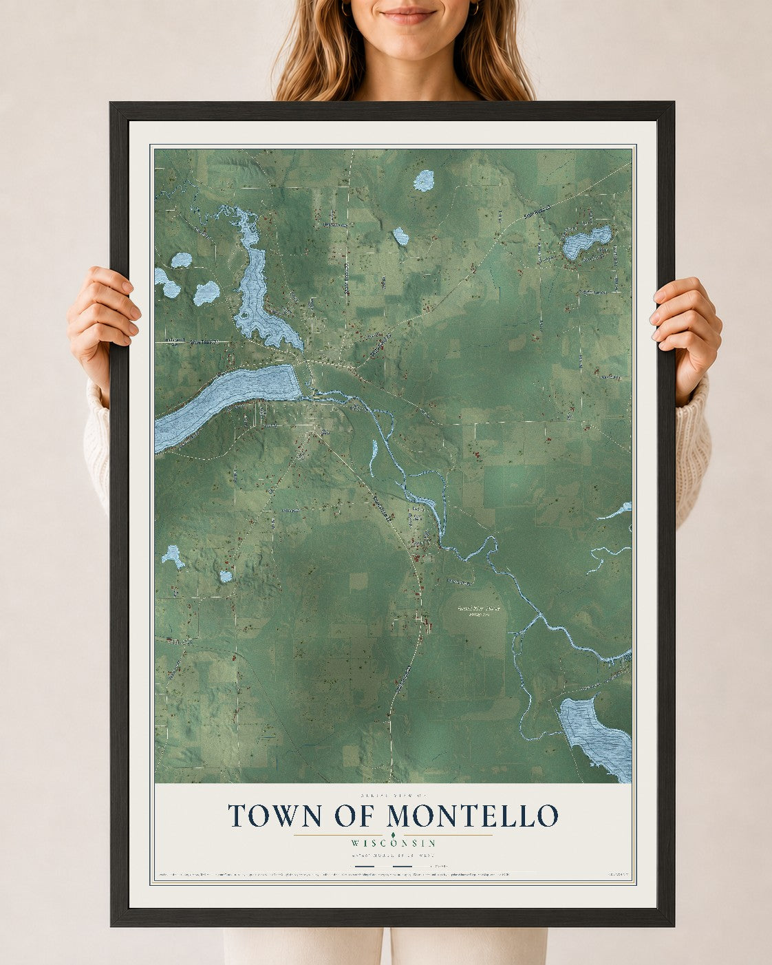 Map of the Town of Montello, Wisconsin, 24 x 36 inch print in a black wood frame