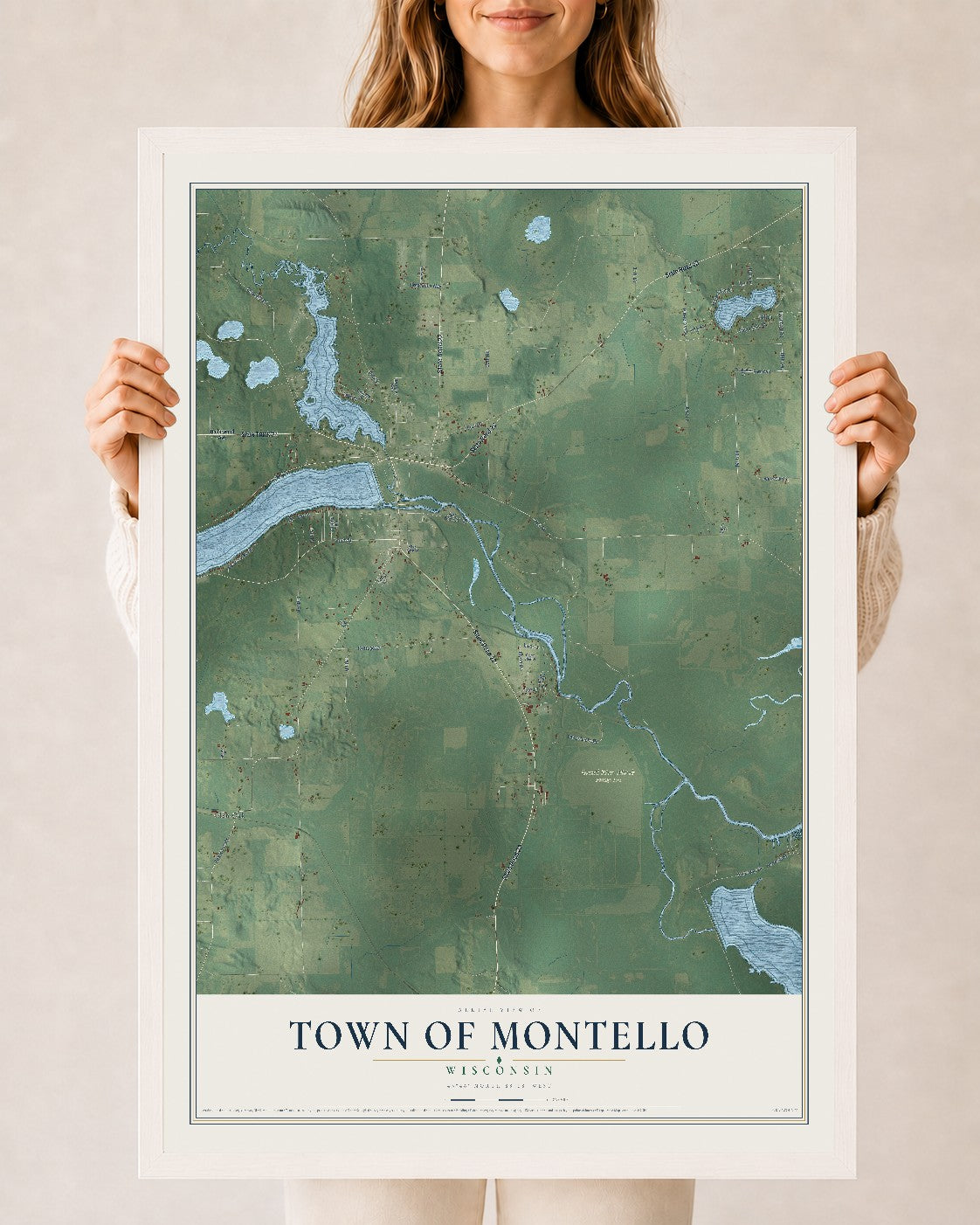 Map of the Town of Montello, Wisconsin, 24 x 36 inch print in a white wood frame