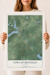Map of the Town of Montello, Wisconsin, 18 x 24 inch print in a white wood frame