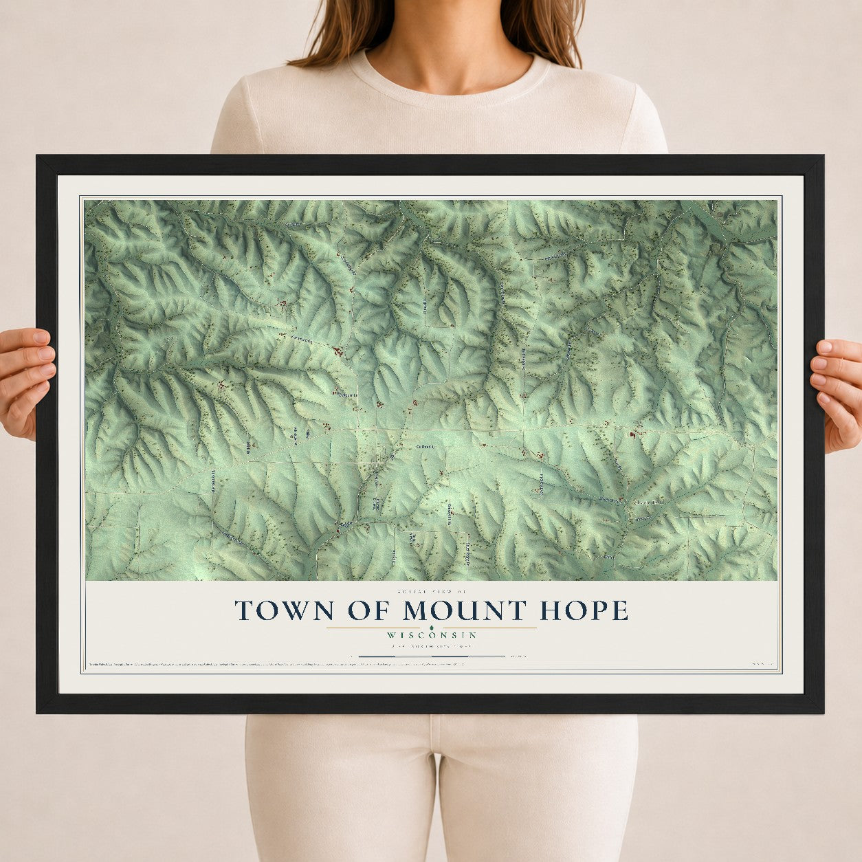 Map of the Town of Mount Hope, Wisconsin, 18 x 24 inch print in a black wood frame