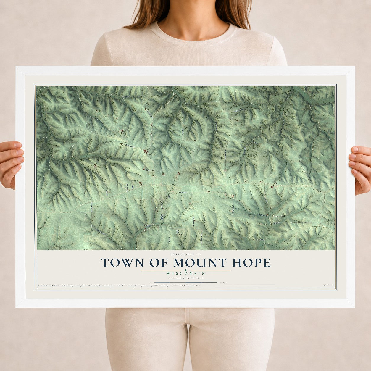 Map of the Town of Mount Hope, Wisconsin, 18 x 24 inch print in a white wood frame