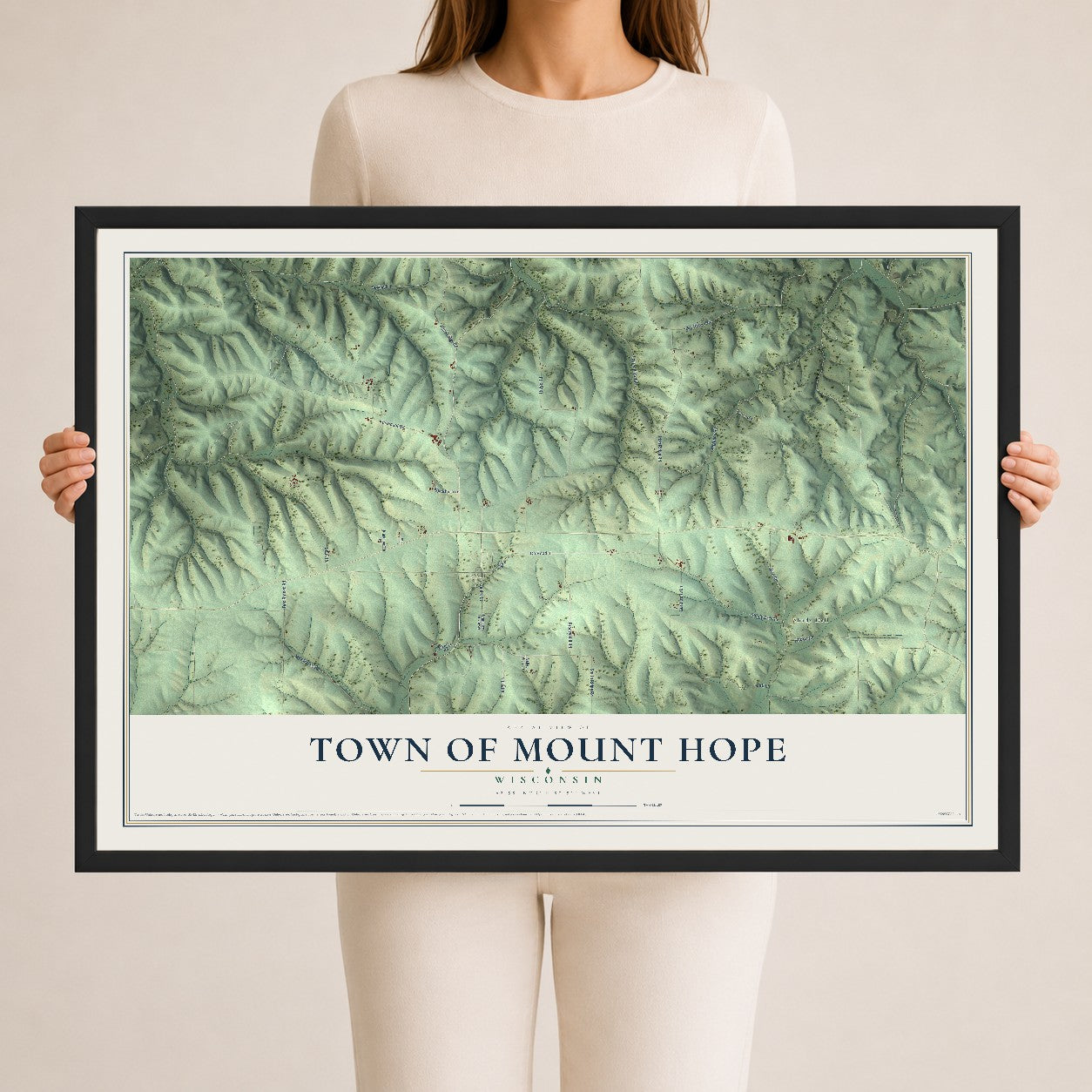 Map of the Town of Mount Hope, Wisconsin, 24 x 36 inch print in a black wood frame
