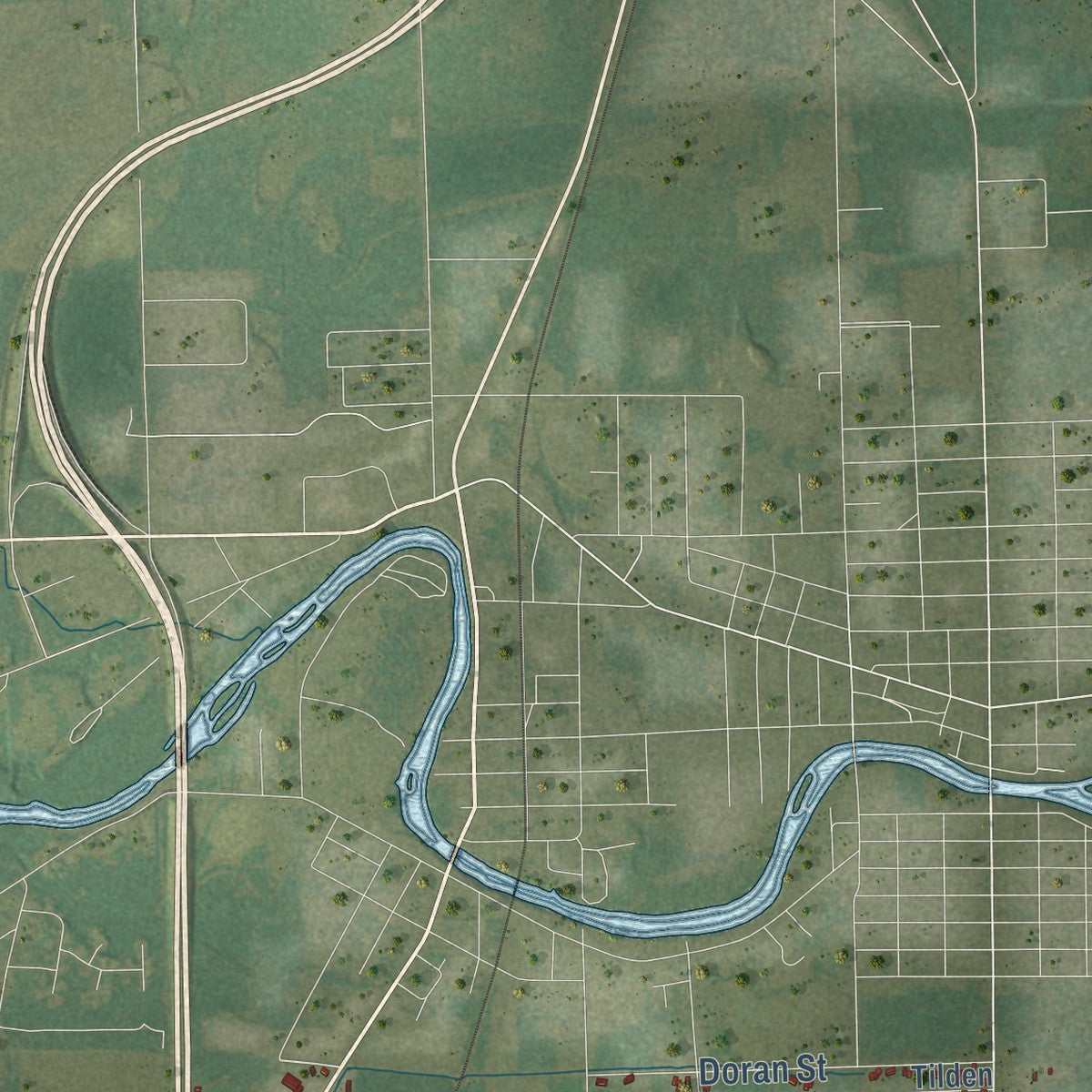 Second close-up of the map of the Town of Oconto, Wisconsin print showing more streets and buildings