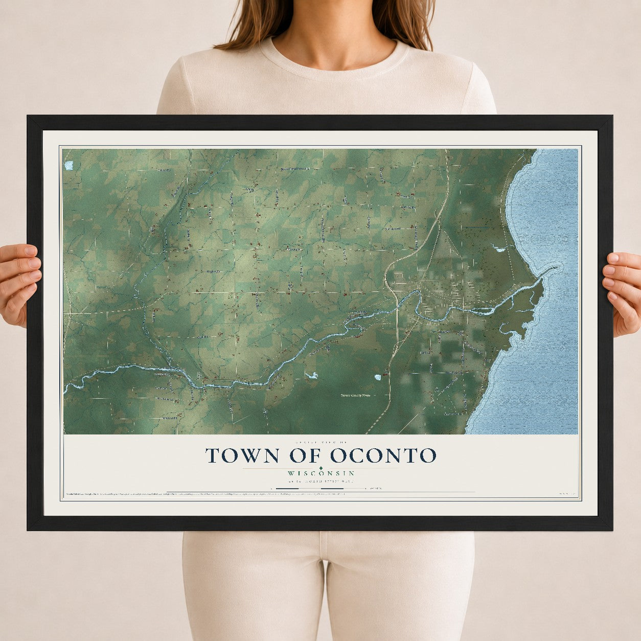 Map of the Town of Oconto, Wisconsin, 18 x 24 inch print in a black wood frame