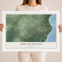 Map of the Town of Oconto, Wisconsin, 18 x 24 inch print in a white wood frame