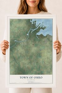 Map of the Town of Omro, Wisconsin, 18 x 24 inch print in a white wood frame