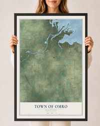 Map of the Town of Omro, Wisconsin, 24 x 36 inch print in a black wood frame