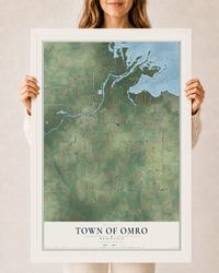 Map of the Town of Omro, Wisconsin, 24 x 36 inch print in a white wood frame