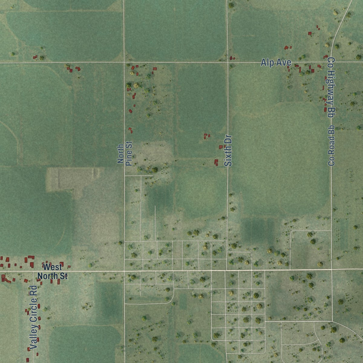 Close-up of the map of the Town of Plainfield, Wisconsin print showing street and building detail