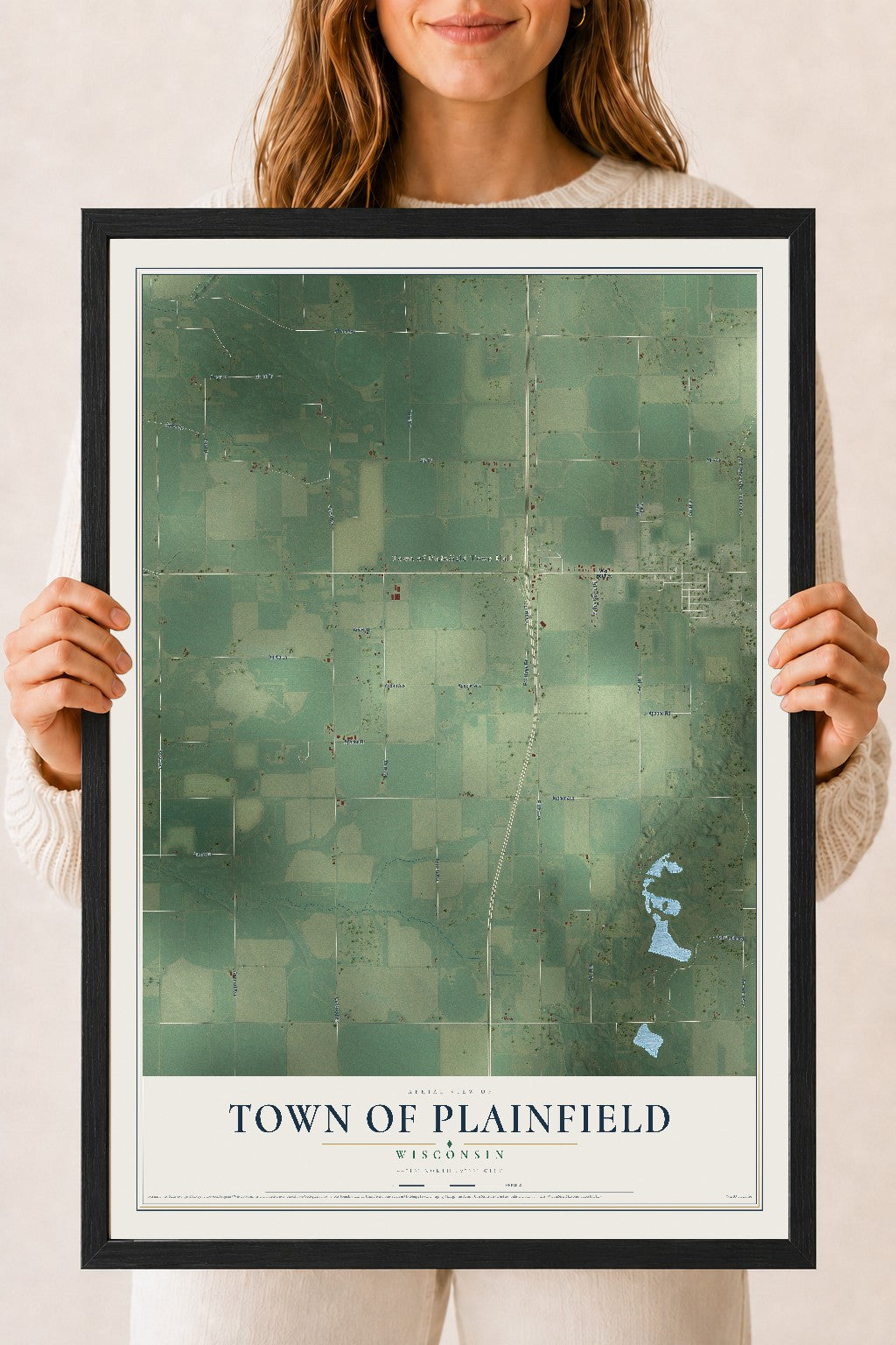 Map of the Town of Plainfield, Wisconsin, 18 x 24 inch print in a black wood frame