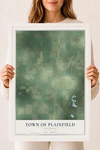 Map of the Town of Plainfield, Wisconsin, 18 x 24 inch print in a white wood frame