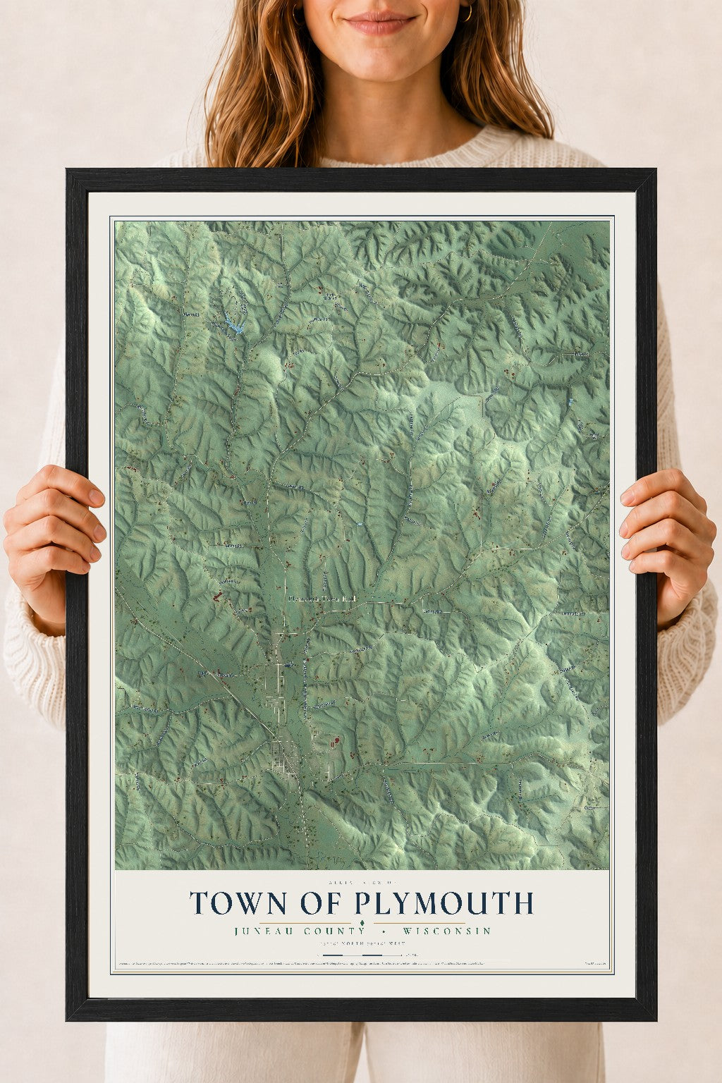 Map of the Town of Plymouth, Juneau County, Wisconsin, 18 x 24 inch print in a black wood frame